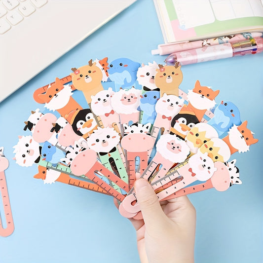 50pcs Adorable Paper Animal Bookmarks Ruler Set - Colorful 10-Style Teachers Prizes, Book Markers for Students, Fun Animal Party Favors, Educational Stationery Accessories
