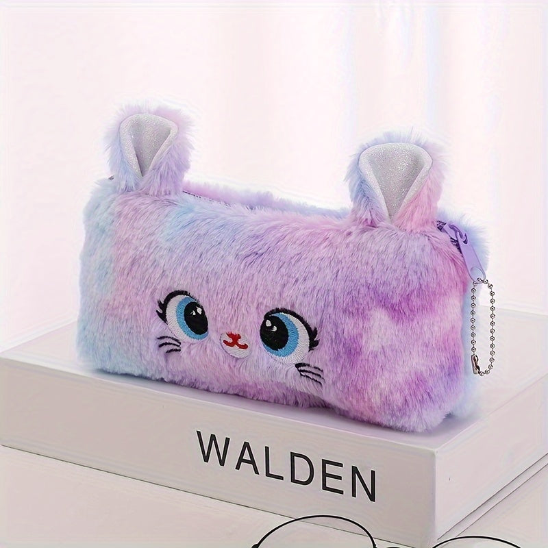 Girl's Cute Cat Storage Bag Zipper Coin Wallet Gradient Color Girl's Plush Pencil Case Stationery
