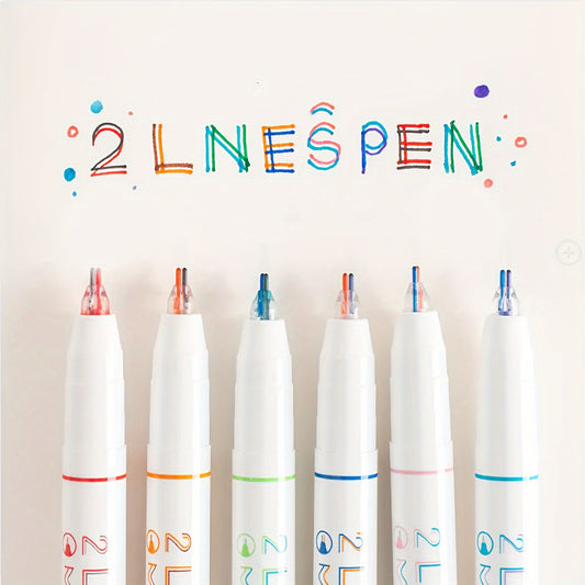 6pcs Dual-Tip Colorful Marker Pens - Vibrant Double-Line Stereo Effect, Single Head, 2.1 Line Spen Series by ONESEPEN, Perfect for Art, Office & School Projects