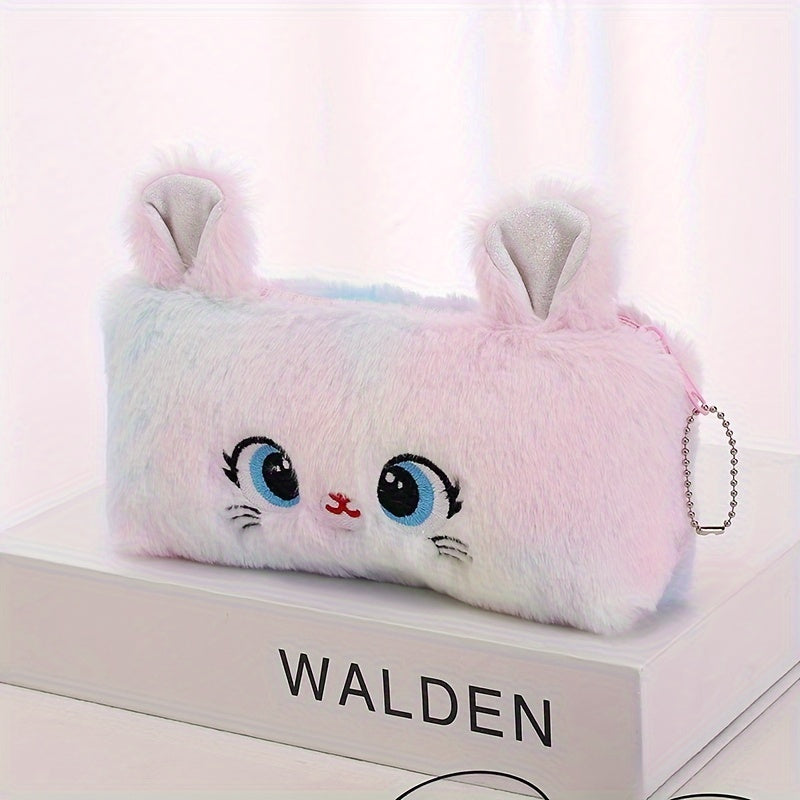 Girl's Cute Cat Storage Bag Zipper Coin Wallet Gradient Color Girl's Plush Pencil Case Stationery