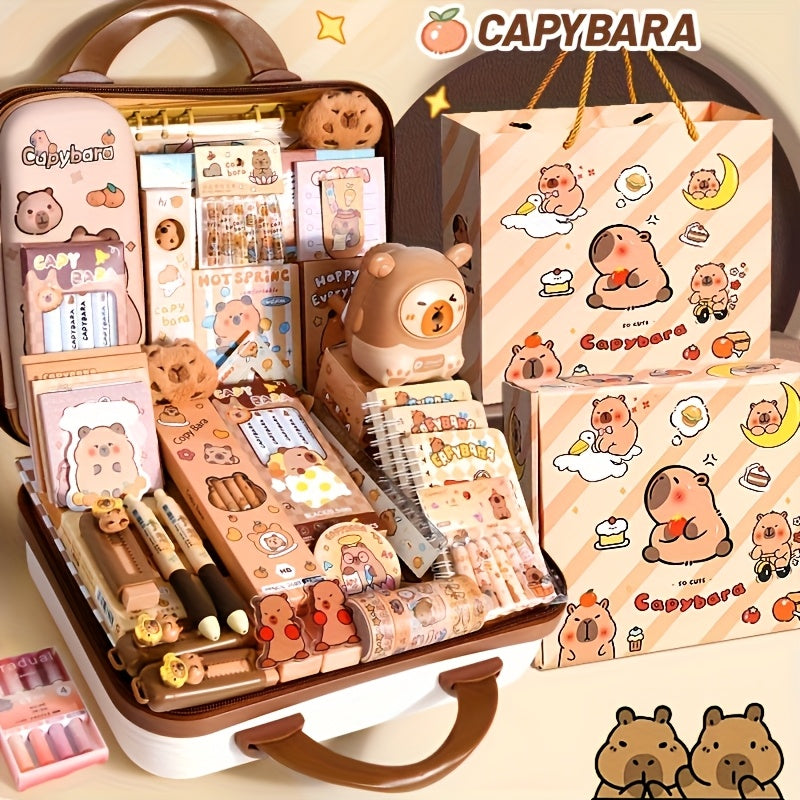 Charming Capibara-Themed Stationery Set - Complete School Supplies Gift, High Aesthetic Quality